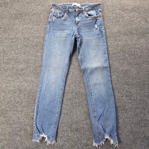 Zara The Skinny Jeans Womens 6 Medium Wash Distressed Frayed Stepped Hem Blue